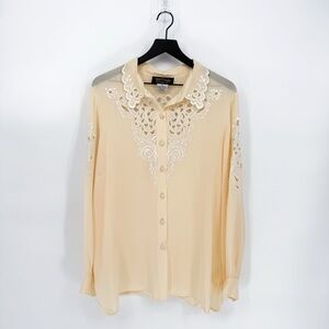 Vintage Bob Mackie Wearable Art Silk Embroidered Cutwork Blouse | XL